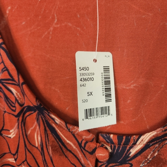 Addition Elle Orange Floral Swing Tank Top New NWT Plus Size 5X Tunic Stretchy - Picture 4 of 7